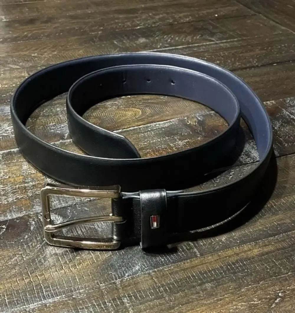 Tommy Hilfiger Men's Flag Loop Synthetic Leather Black Belt Size 38-40